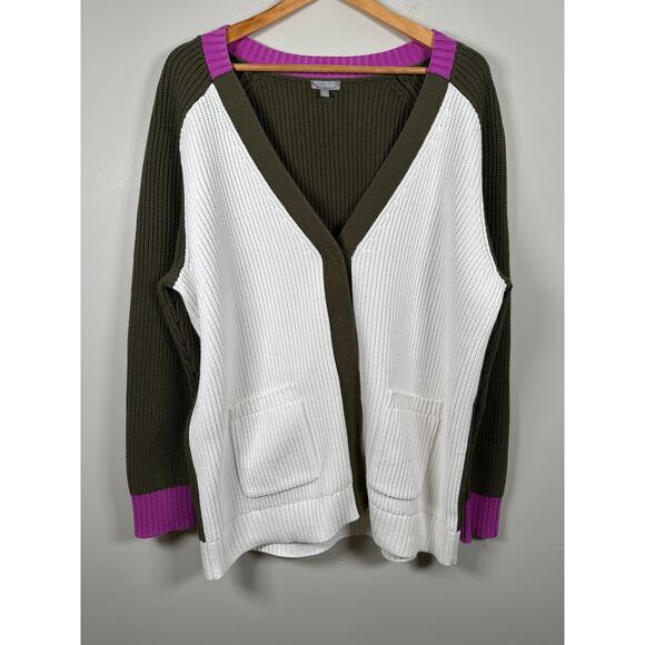 T By Talbots Color Block Cardigan Sweater Button Up Size XL Sold Out Online - Picture 2 of 9
